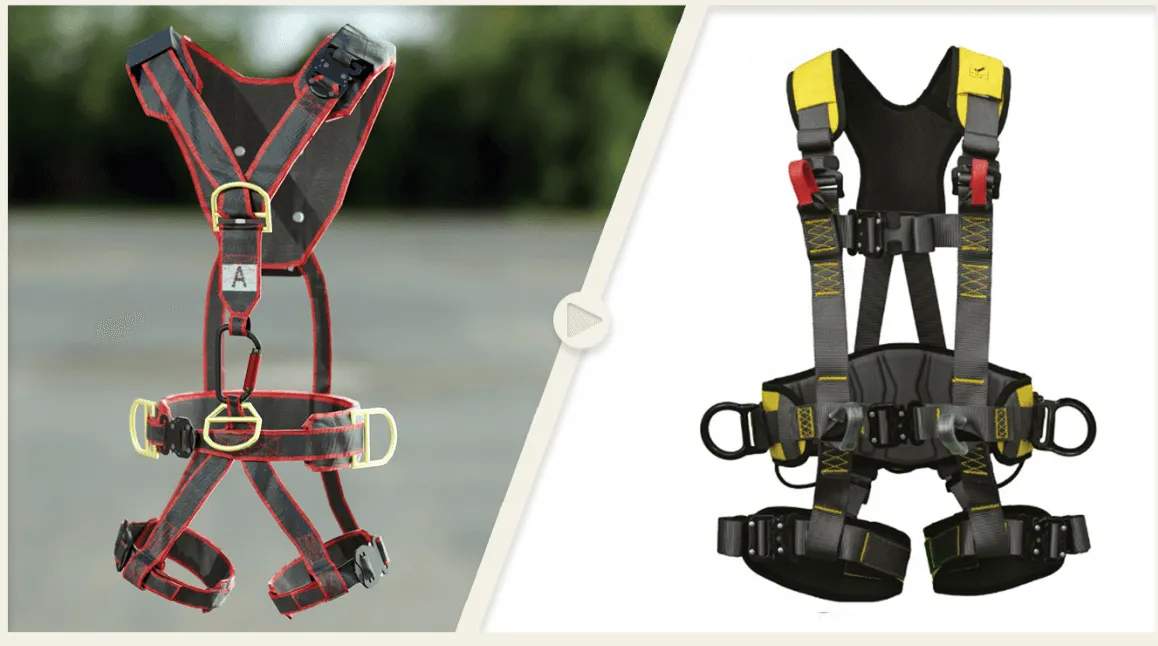 Harnais antichute Gravity Plus 1 : à gauche dans la formation VR, à droite le harnais réel