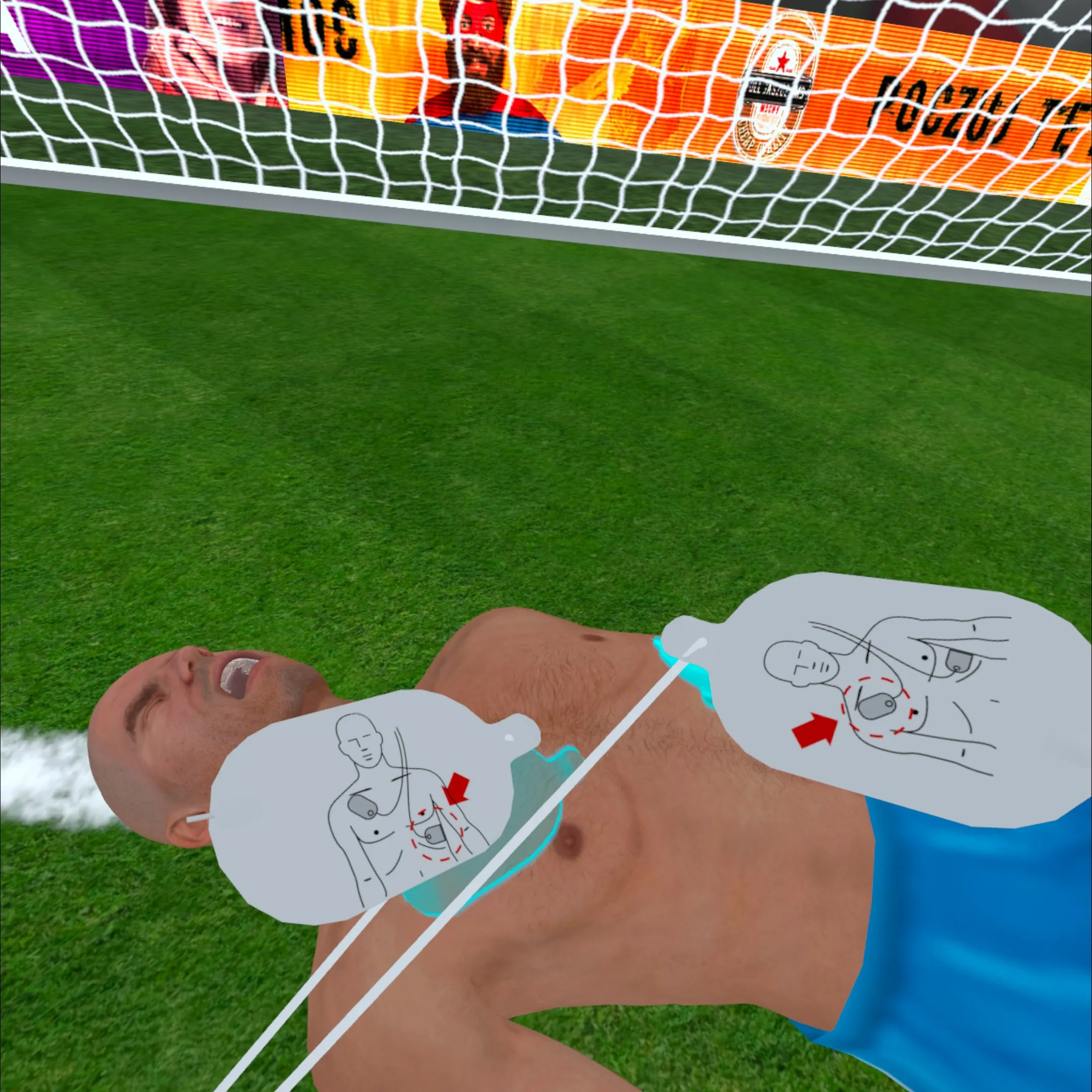 Notfall im Stadion in VR: BLS und AED in kritischen Situationen anwenden.