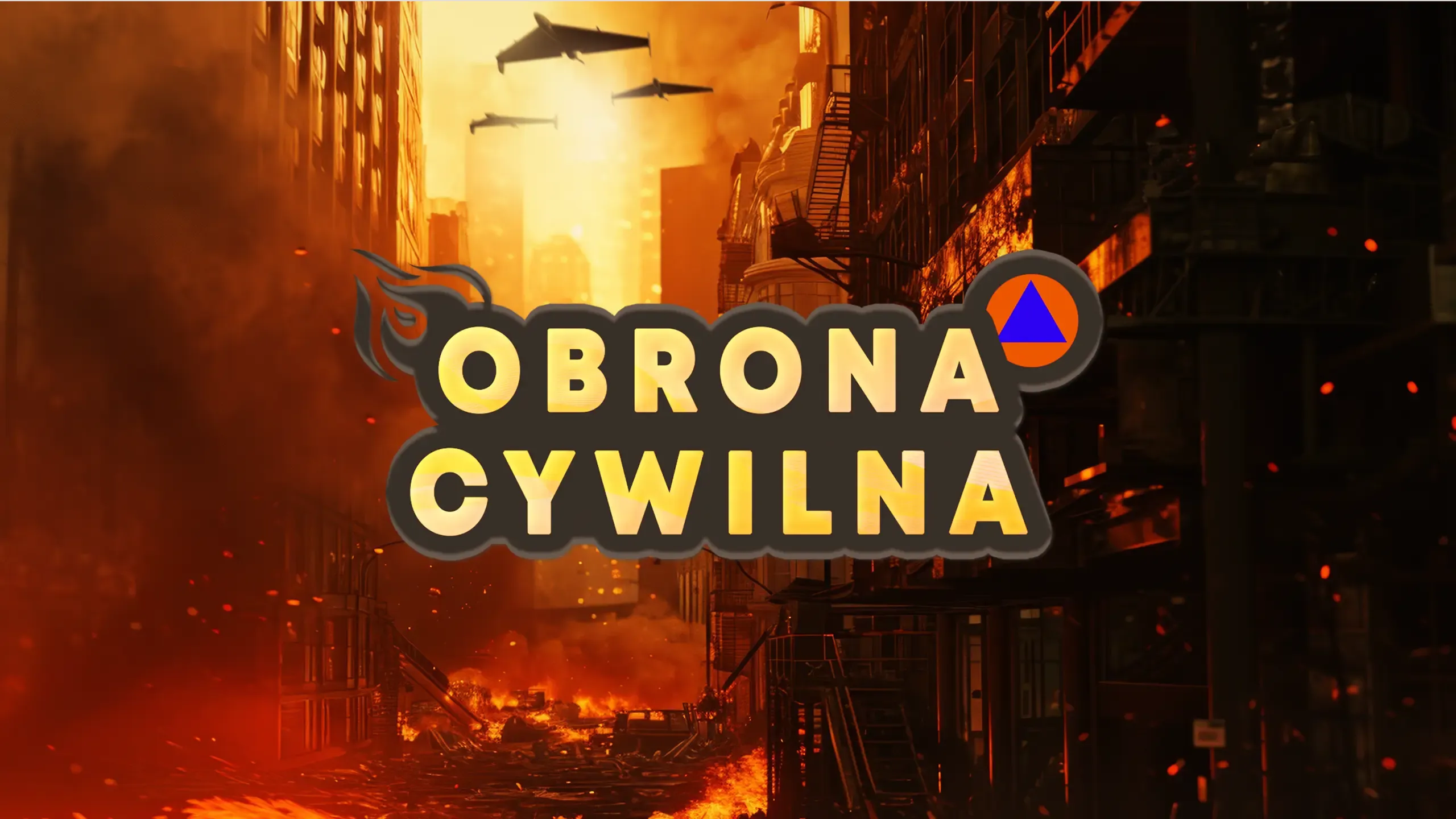 Cover art: Civil Defense for wartime operations, drones over a burning city