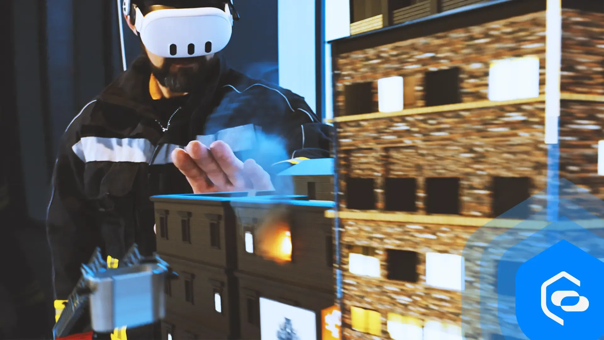Pompier avec un modèle 3D en réalité virtuelle