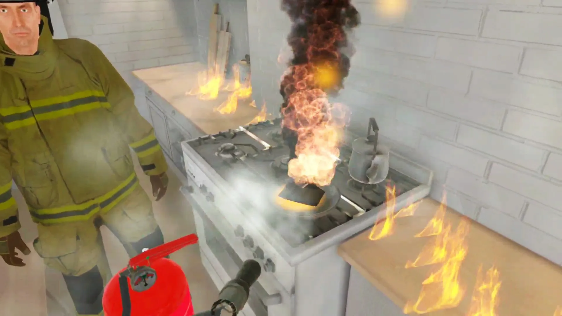 Réaction à un incendie de cuisine en VR : prévenir et maîtriser les feux de cuisson.