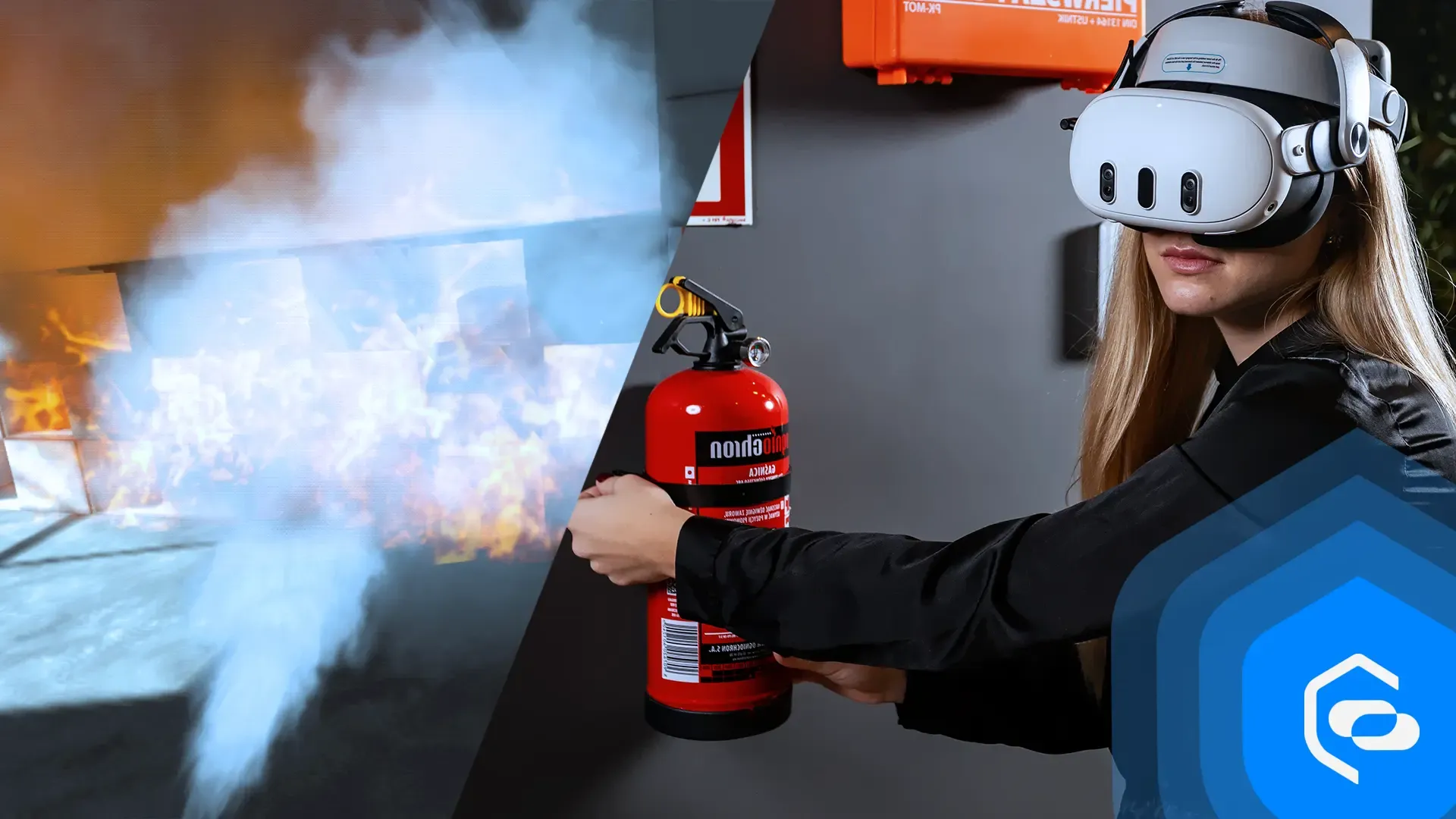 Simulation d’incendie en réalité virtuelle pendant une formation à la sécurité incendie