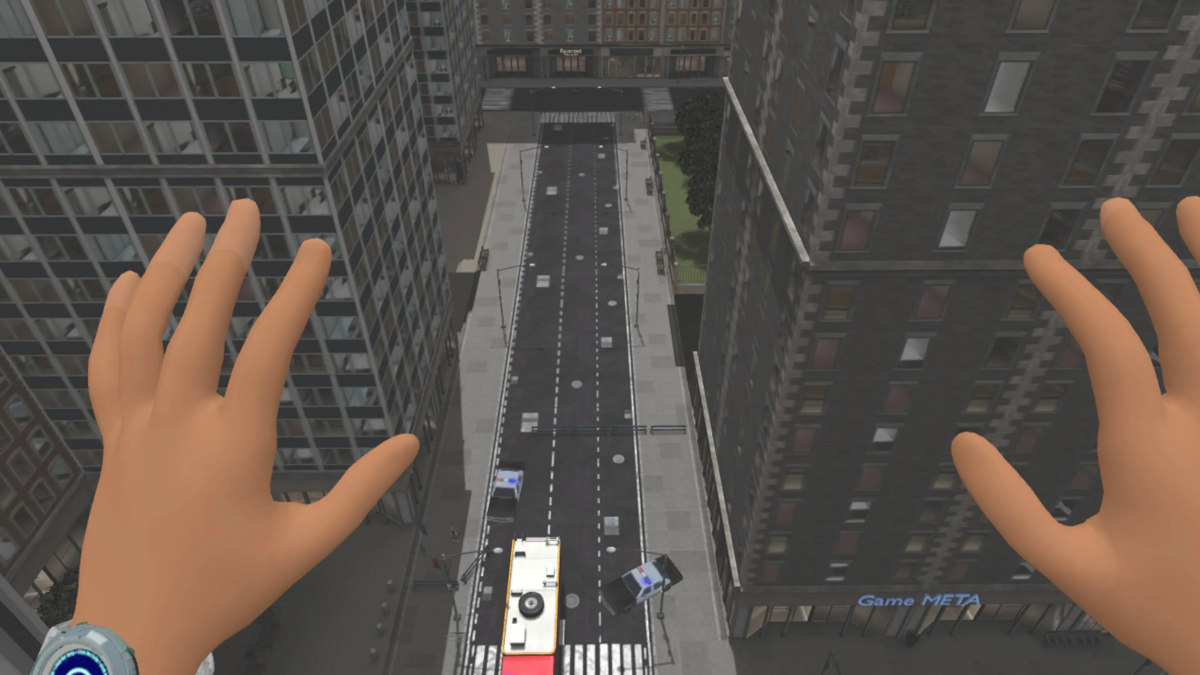 Urgence incendie en VR : apprendre les procédures de saut sur coussin de sauvetage.