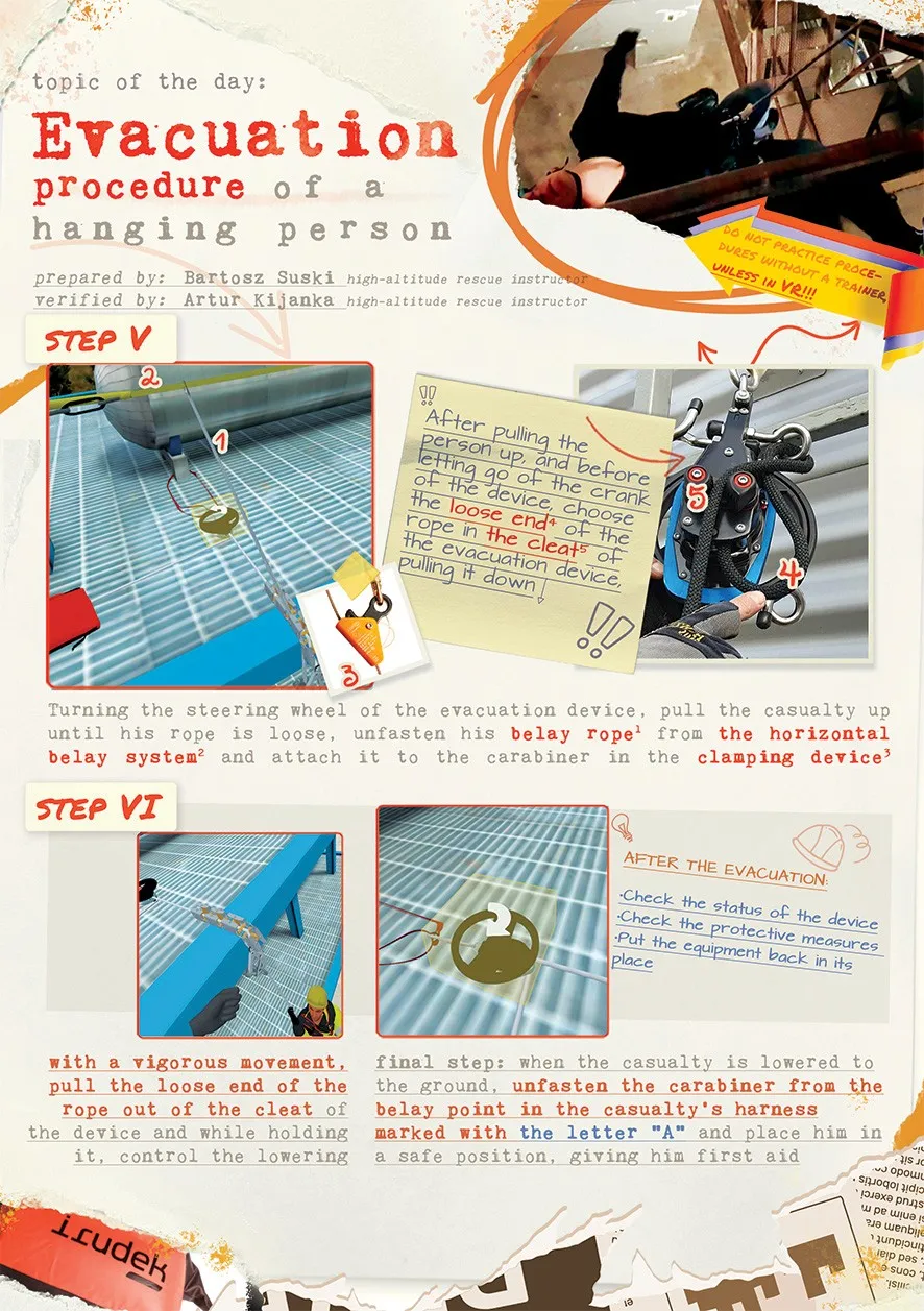 Procédure d’évacuation d’une personne suspendue, page 3 (infographie en anglais)