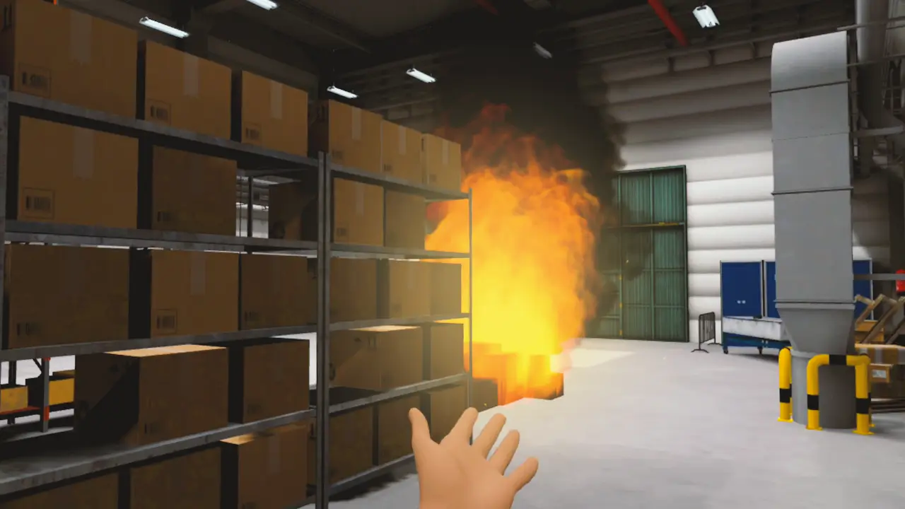 Warehouse Fire VR – a fire marshal discovering a fire in a warehouse.